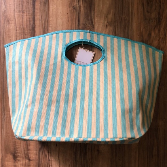 NWT - Shiraleah Lolita Turquoise Striped Tote - Picture 1 of 12